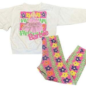 Vintage 1991 Barbie Floral Sweatshirt & Leggings Matching Set Girls Large or 6/7